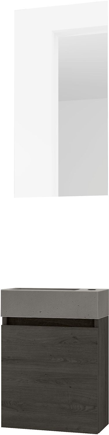 Handenwasser form mini beton/ 1 deur/ spiegel graphit eik