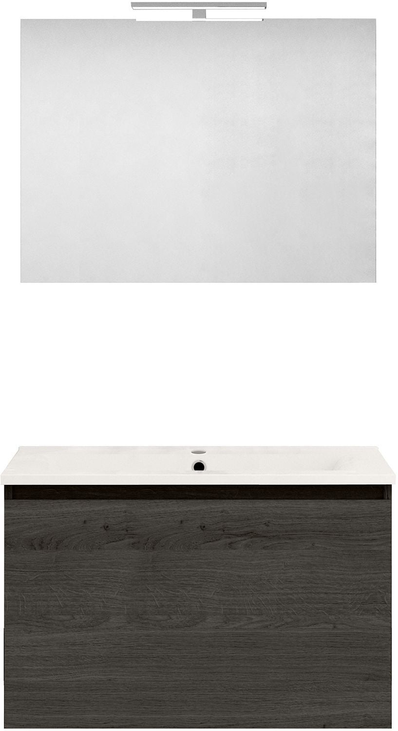 Meubel form 80CM Solo 1 lade porselein +spiegel graphit eik