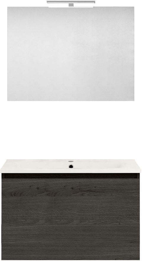 Meubel form 80CM Solo 1 lade porselein +spiegel graphit eik