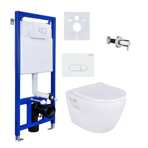 Hangende douche-wc wandcloset taharet bidet toilet + inbouwreservoir + afsluitkraan - Wit, wc-packs — SKU MB-18988-22515, EAN 5404029121060