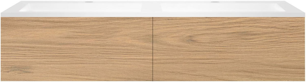 Onderbouw COFFEE 2 lades 140 duo eik klassiek+dubbele wastafel kunstmarmer wit