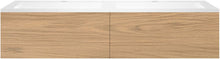 SOUS MEUBLE COFFEE 2 TIROIRS 140 CHENE CLASSIQUE +DOUBLE LAVABO EN MARBRE SYNTHETIQUE BLANC