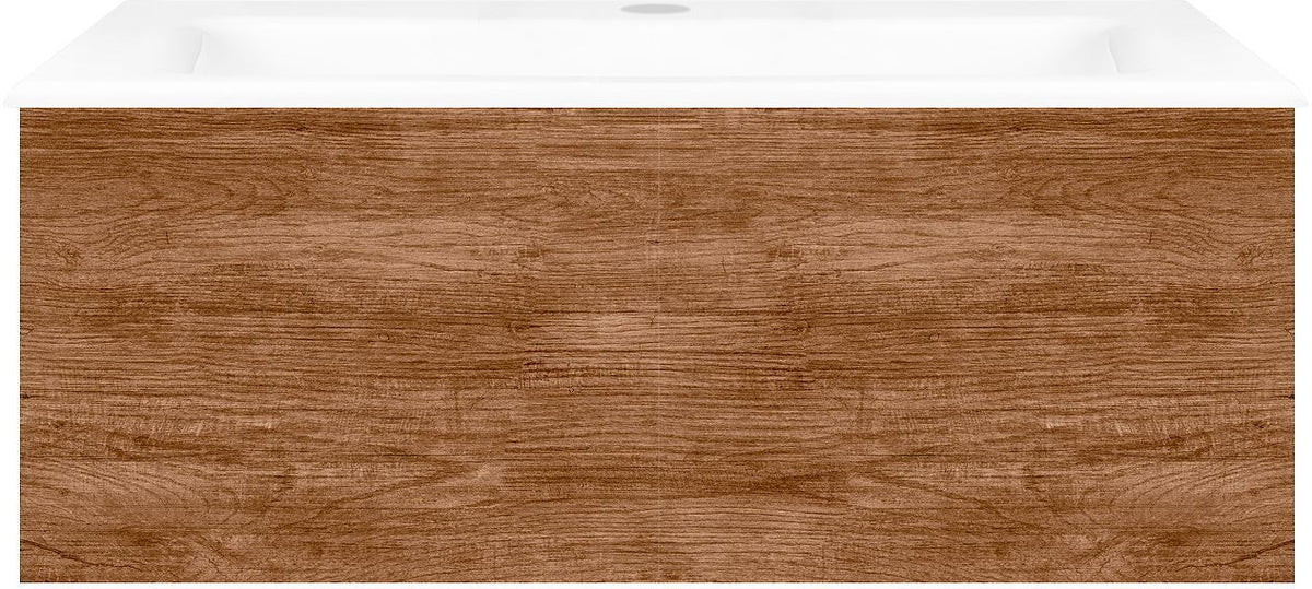Onderbouw COFFEE 1 lade 80 teakhout Decor kaneel +wastafel porselein wit
