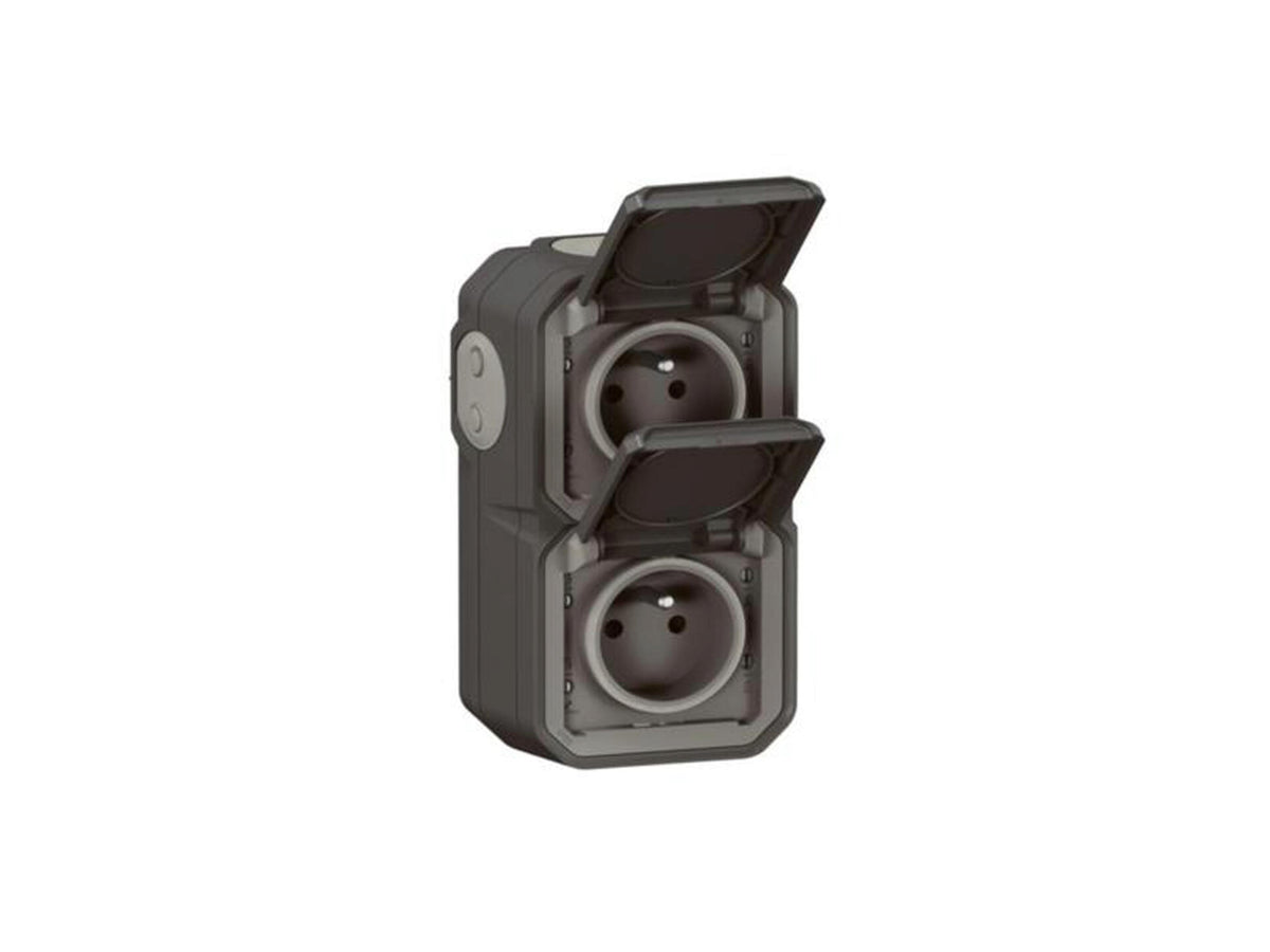 Legrand 2P+A Plexo dubbel verticaal stopcontact zwart