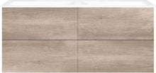 SOUS MEUBLE COFFEE 4 TIROIRS 140 DUO CHENE DECOR FLANELLE+DOUBLE LAV.PORCEL.SNS TROU ROBINET BLANC