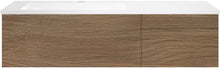 SOUS MEUBLE COFFEE 2 TIROIRS 120 CHENE CARAMELLE+LAVABO GAUCHE EN MARBRE SYNTHETIQUE BLANC