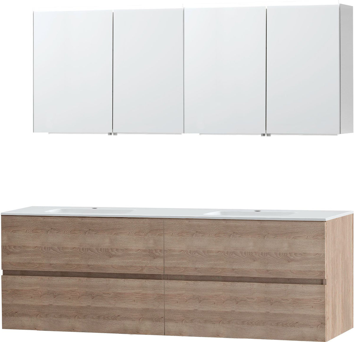 Meubel Molto eik natuur 180 2 lavabo kunstmarmer spiegelkast