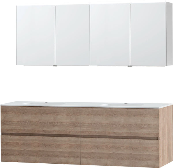 Meubel Molto eik natuur 180 2 lavabo kunstmarmer spiegelkast