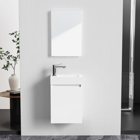 Belvit Badkamermeubelset 40 cm Wit glanzend met wastafel onderkast greeploos Soft Close omkeerbaar spiegel — SKU MB-19752-23279, EAN 5404029127871