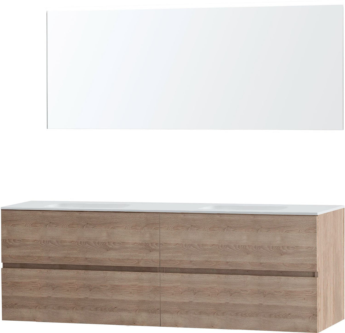 Meubel Molto eik natuur 180 2 lavabo Solid spiegel