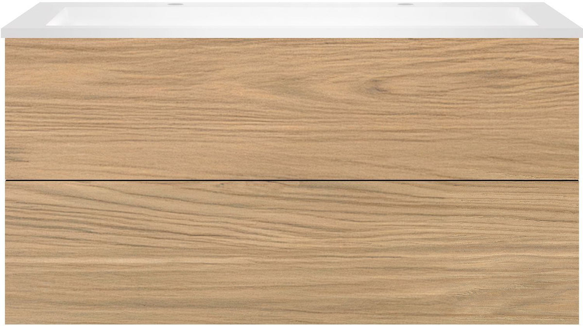 Onderbouw COFFEE 2 lades 120 eik klassiek + wastafel 2 kraangaten kunstmarmer mat wit