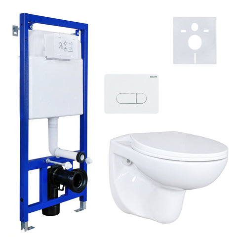 Belvit complete set hang-wc randloos + zitting + inbouwelement + geluidsisolatie + bedieningspaneel - Wit, wc-packs — SKU MB-19229-22756, EAN 5404029121657