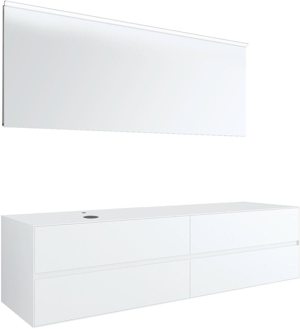 MEUBEL 4LADES+TABLET VOOR OPBOUWLAVABO LINKS TENSO 180CM +KRAANGAT WIT MET SPIEGEL
