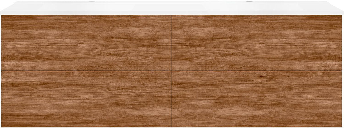 Onderbouw COFFEE 4 lades 180 duo teakhout Decor kaneel +dubbele wastafel mat wit