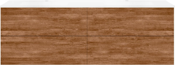 SOUS MEUBLE COFFEE 4 TIROIRS 180 DUO TECTONA DECOR CANNELLE +DOUBLE LAVABO BLANC MAT
