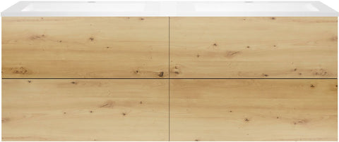 Onderbouw COFFEE 4 lades 160 duo eiken urban +dubbele wastafel kunstmarmer mat wit, badkamermeubelen — SKU DESCO-192439