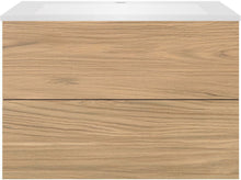 SOUS MEUBLE COFFEE 2 TIROIRS 90 CHENE CLASSIQUE +LAVABO EN MARBRE SYNTHETIQUE BLANC MAT