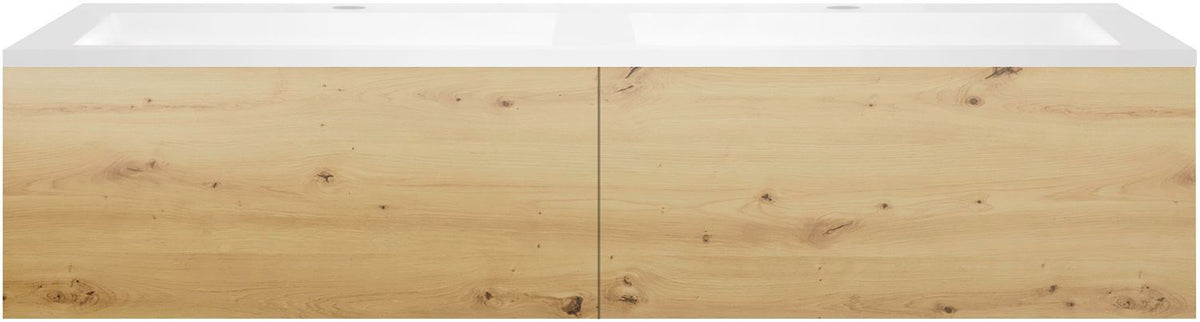 Onderbouw COFFEE 2 lades 140 duo eiken urban +dubbele wastafel kunstmarmer mat wit