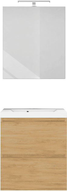 MEUBLE CITA 60CM SOLO 2 TIROIR MARBRE DE SYNTHESE +MIROIR CHENE NORDIC