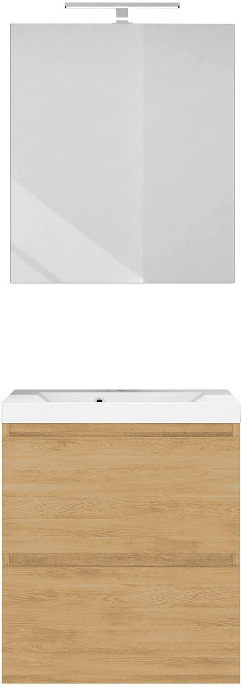 Meubel cita 60CM Solo 2 lade kunstmarmer +spiegel nordic eik, badkamermeubelen — SKU DESCO-704449