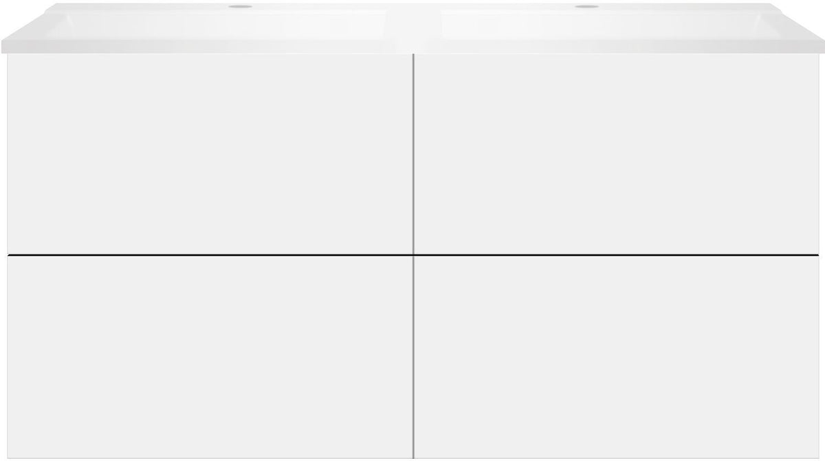 Onderbouw COFFEE 4 lades 120 duo mat wit +dubbele wastafel wit
