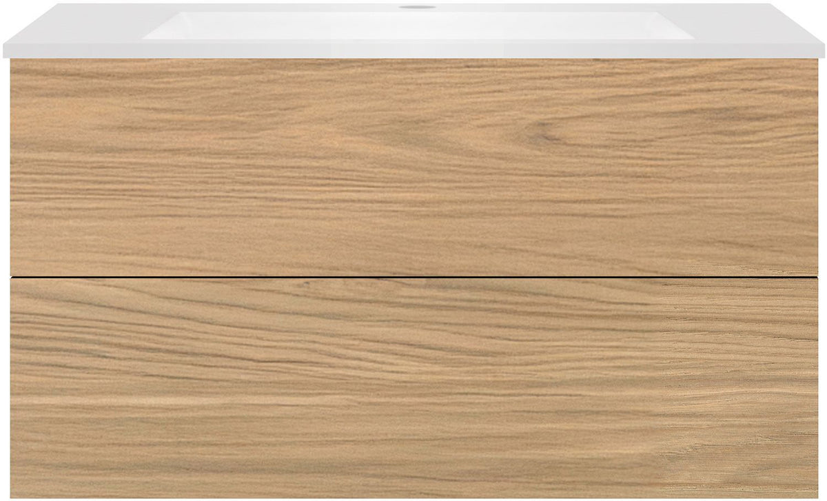 Onderbouw COFFEE 2 lades 100 eik klassiek+wastafel kunstmarmer mat wit