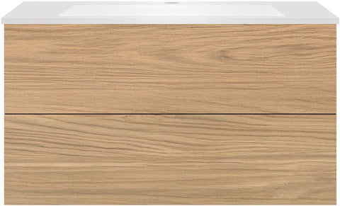 Onderbouw COFFEE 2 lades 100 eik klassiek+wastafel kunstmarmer mat wit