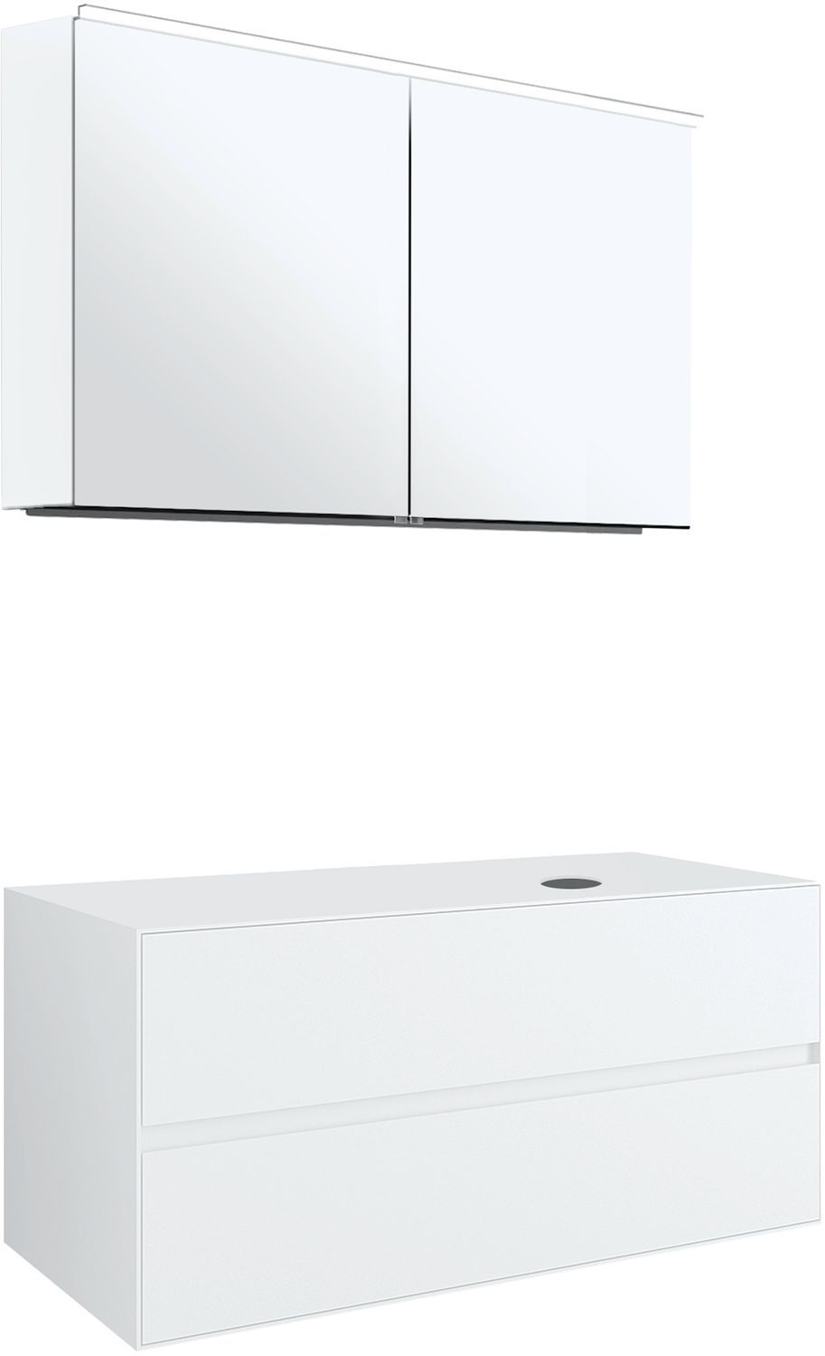 MEUBEL 2LADES+TABLET VOOR OPBOUWLAVABO RECHTS TENSO 120CM ZONDER KRAANGAT WIT MET SPIEGELKAST