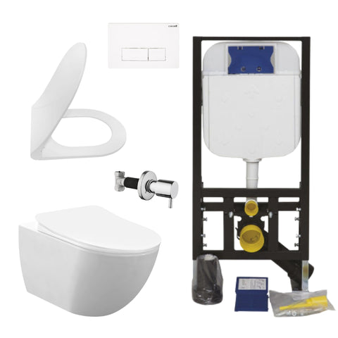 Creavit Hang-wc set randloos wit met roestvrij staal Taharet, softclose wc-zitting en inbouwelement inbouw 3/6 L spoelreservoir, wc-packs — SKU MB-19402-22929, EAN 5404029122241