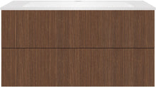 SOUS MEUBLE COFFEE 2 TIROIRS 120 NOYER SMARTLINE+LAVABO EN MARBRE SYNTHETIQUE BLANC