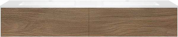 Onderbouw COFFEE 2 lades 180 duo eik caramel+dubbele wastafel kunstmarmer mat wit