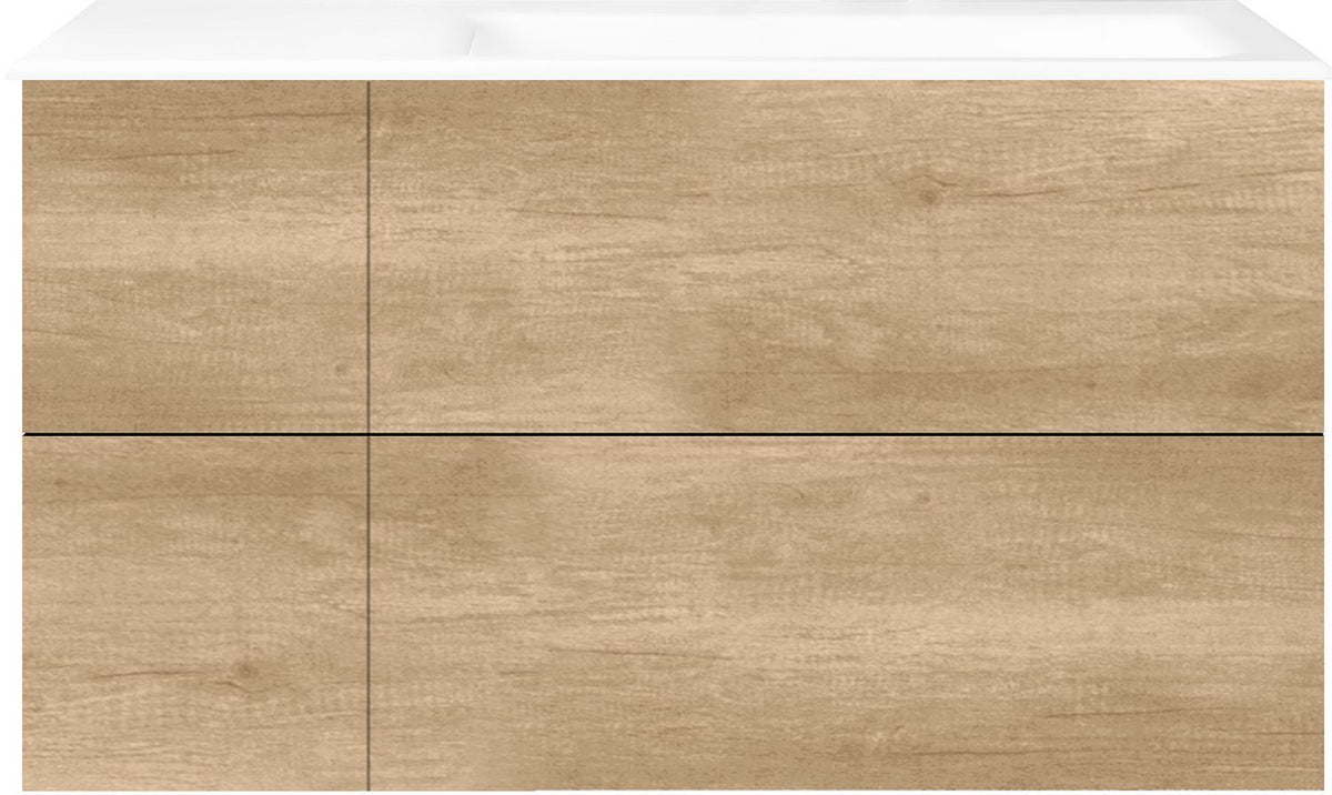 ONDERBOUW COFFEE 4 LADES 110 EIKEN DECOR KASJMIER +WASTAFEL RECHTS PORSELEIN ZONDER KRAANGAT WIT
