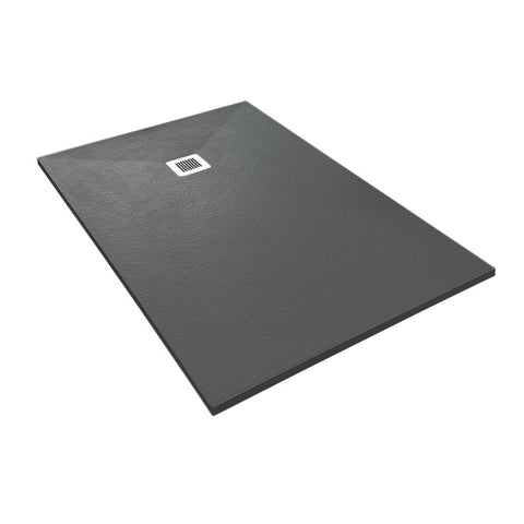Veroni douchebak uit composietsteen met leisteenstructuur vlak (DxBxH) 120 x 90 x 3 cm zwart, douchebakken — SKU MB-18870-22397, EAN 5404024102637