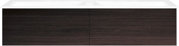 SOUS MEUBLE COFFEE 2 TIROIRS 140 DUO CHENE DECOR MOKKA+DOUBLE LAVABO PORCEL.SNS TROU ROBINET BLANC