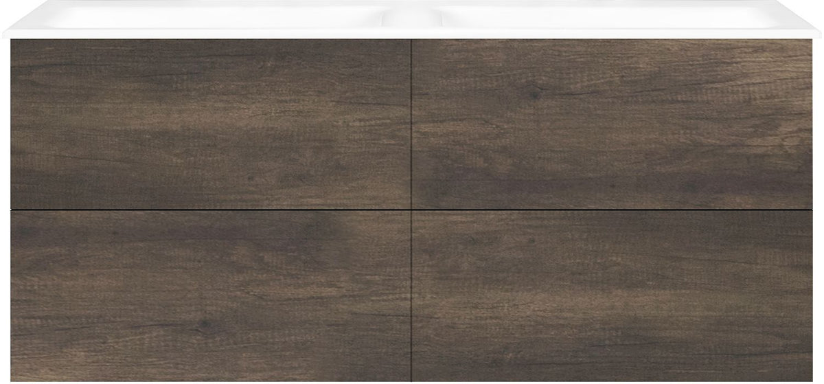 ONDERBOUW COFFEE 4 LADES 140 DUO KASTANJE DECOR TRUFFEL +DUBBELE WASTAFEL PORSELEIN ZND.KRAANGAT WIT