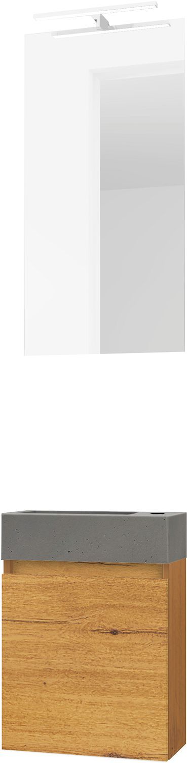 Handenwasser form mini beton/ 1 deur/ spiegel/ verlichting Led eik gold