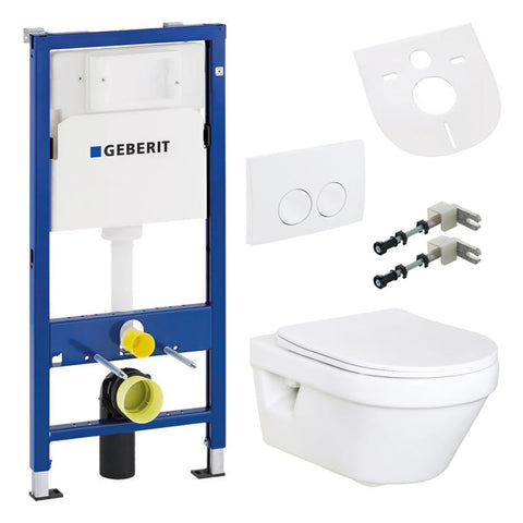 Villeroy & Boch Architectura wc zonder spoelrand complete set met Geberit Basic UP100 inbouwelement en Delta21 bedieningsplaat, wc-packs — SKU MB-34338-39040, EAN 5404029136705