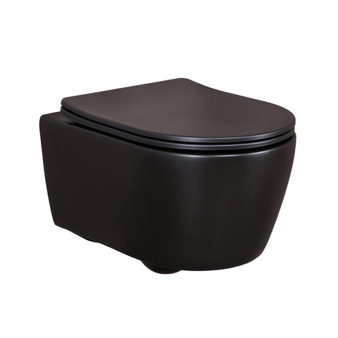 BELVIT Hang-WC randloos in Zwart Mat inclusief Softclose-zitting - Modern Wand-WC uit Sanitairkeramiek met softclose mechanisme en bevestigingsset