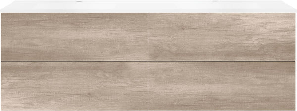 SOUS MEUBLE COFFEE 4 TIROIRS 180 DUO CHENE DECOR FLANELLE +DOUBLE LAVABO BLANC MAT