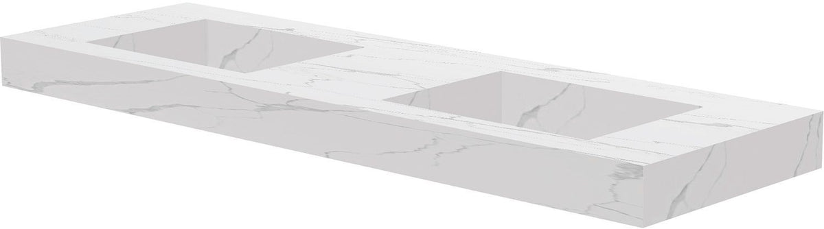 Tablet Keramisch MARMER puro dubbele lavabo S B160 H10 zonder kraangat white calacatta