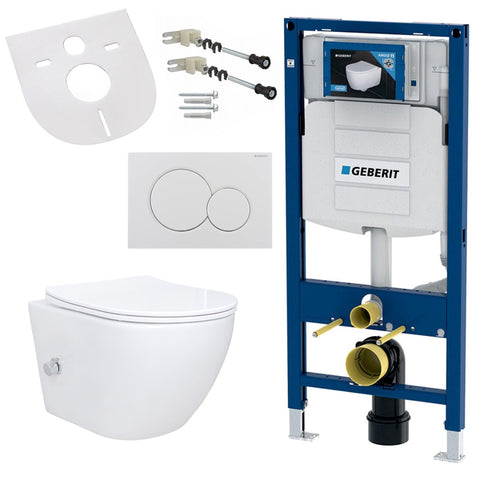 Randloze hang-wc set Taharet toilet randloos compatibel met Geberit inbouwelement - Wit