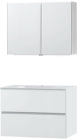 MEUBLE MOLTO POUDRE BLANC 90 MARBRE SYNTHETIQUE ARMOIRE TOILETTE