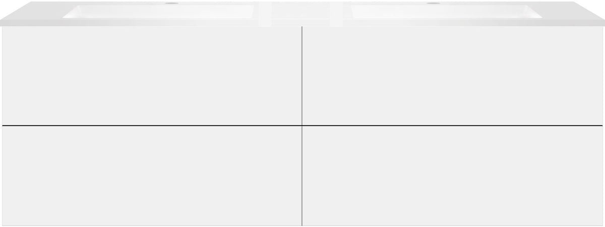 Onderbouw COFFEE 4 lades 180 duo mat wit +dubbele wastafel kunstmarmer mat wit