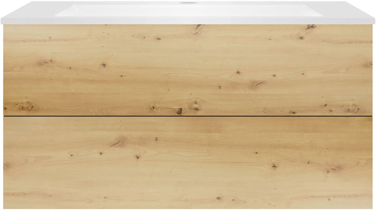 Onderbouw COFFEE 2 lades 120 eiken urban+wastafel kunstmarmer mat wit