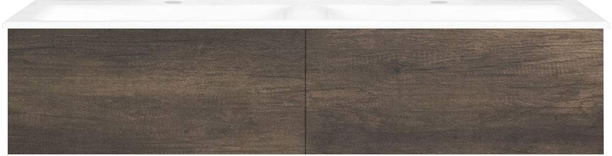 Onderbouw COFFEE 2 lades 140 duo kastanje Decor truffel +dubbele wastafel porselein wit