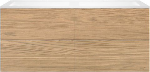 Onderbouw COFFEE 4 lades 140 duo eik klassiek+dubbele wastafel kunstmarmer wit