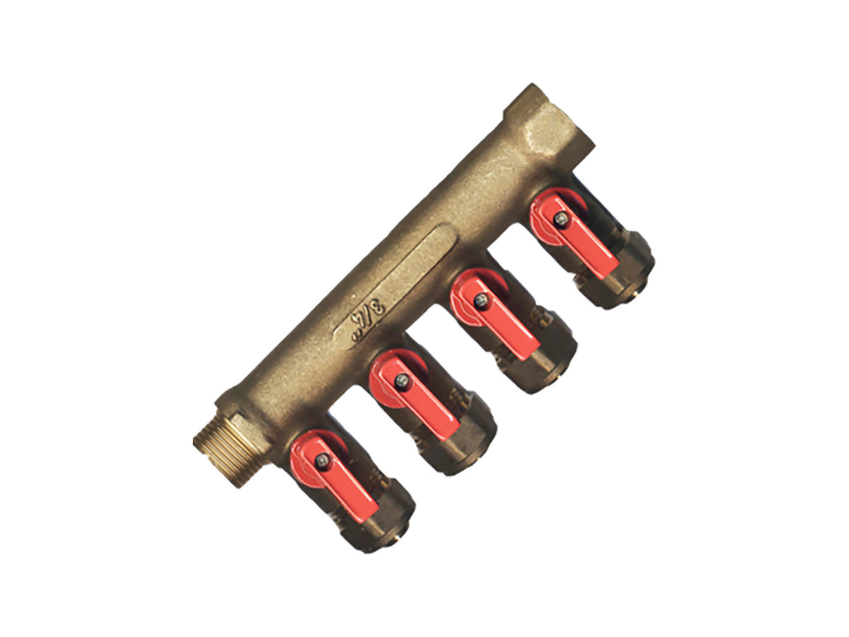 Saninstal Collector met 4 afsluitkranen M4 3/4" 16 rood