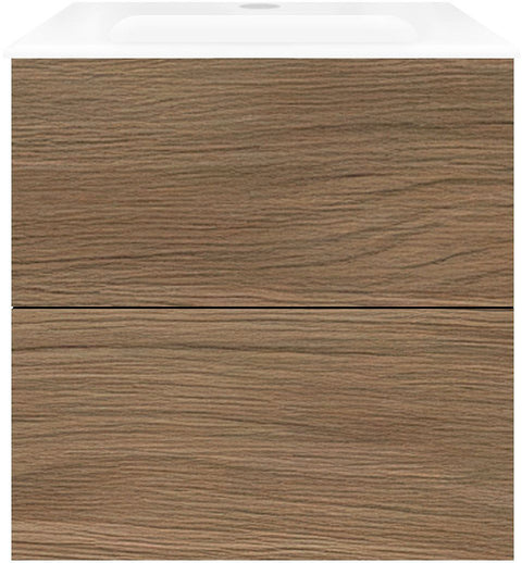 Onderbouw COFFEE 2 lades 60 eik caramel+wastafel porselein wit, badkamermeubelen — SKU DESCO-192618