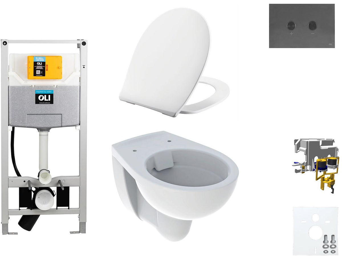 WALLFIX OLI HANGWC BASTIA RIMFREE PRESSALIT T SOFT-CLOSE + LIFT-OFF BLINK GUN METAL