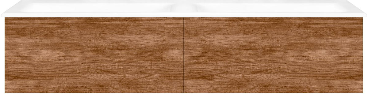 ONDERBOUW COFFEE 2 LADES 140 DUO TEAKHOUT DECOR KANEEL +DUBBELE WASTAFEL PORSELEIN ZND.KRAANGAT WIT